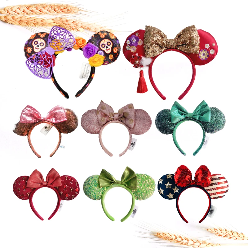 Disney Mickey Mouse Ear Headband New Sequin Hair Bow Hairband Disneyland Cosplay Party Headwear Girl Toy Birthday Gift