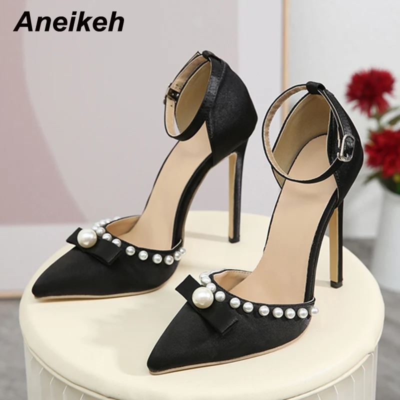 

Женские туфли на высоком каблуке Aneikeh, летние пикантные модные туфли-лодочки с кристаллами и бантом-бабочкой, блестящие туфли с острым носко...