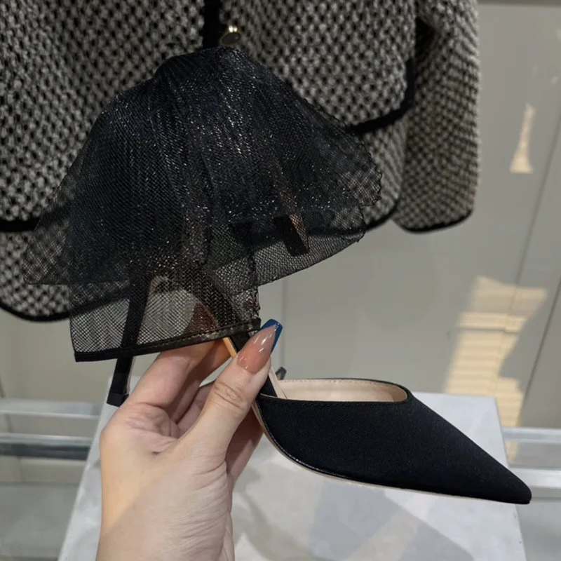 Glitter Rhinestones Women Pumps Crystal Bowknot Satin Sandals 2023 Summer Transparent Shoes High Heels Party Prom Designer Shoes