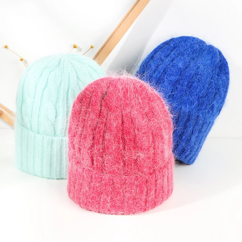 Wool Hat Winter Hats for Women Rabbit Fur Knitted Beanie Skullies Ski Mask Keep Warm Thick Big Size Beanies Winter Hat шапка New
