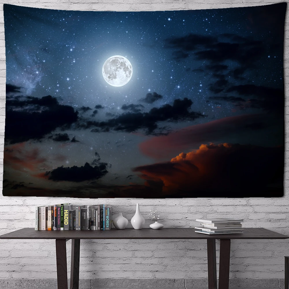 

Night sky with clouds and moon blue black tapestry Bohemian room wall decoration home decoration wall