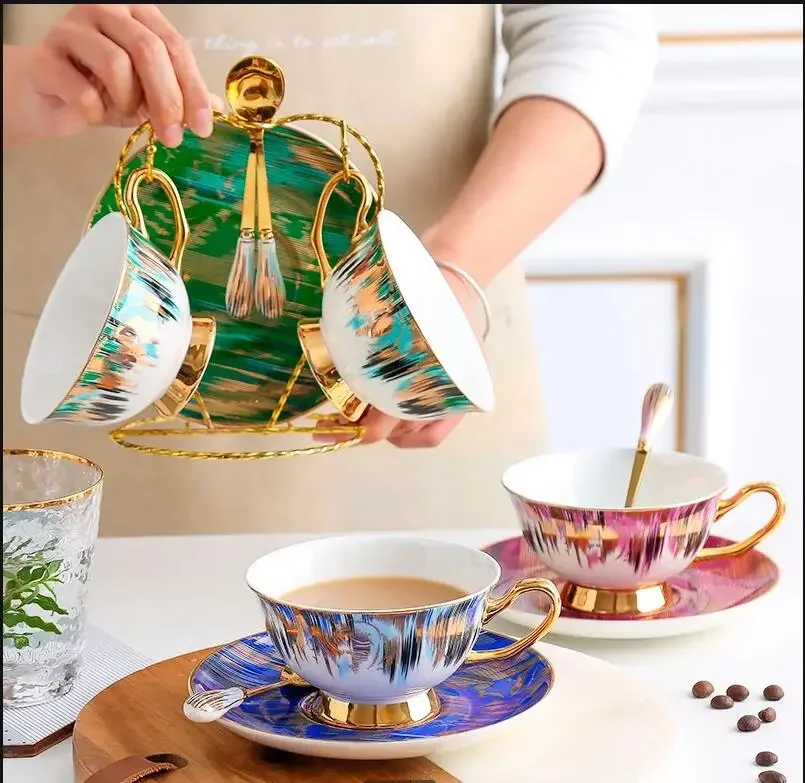 Китайская кофейная чашка блюдце ложка набор 200 мл чайная фарфоровая керамическая