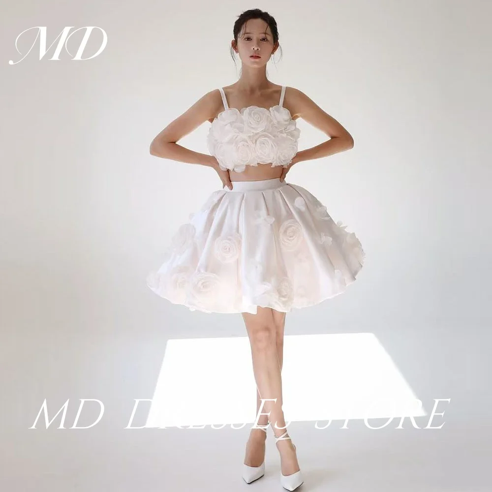 MD Fairy Белые мини-короткие свадебные платья трапециевидной формы с 3D цветами для