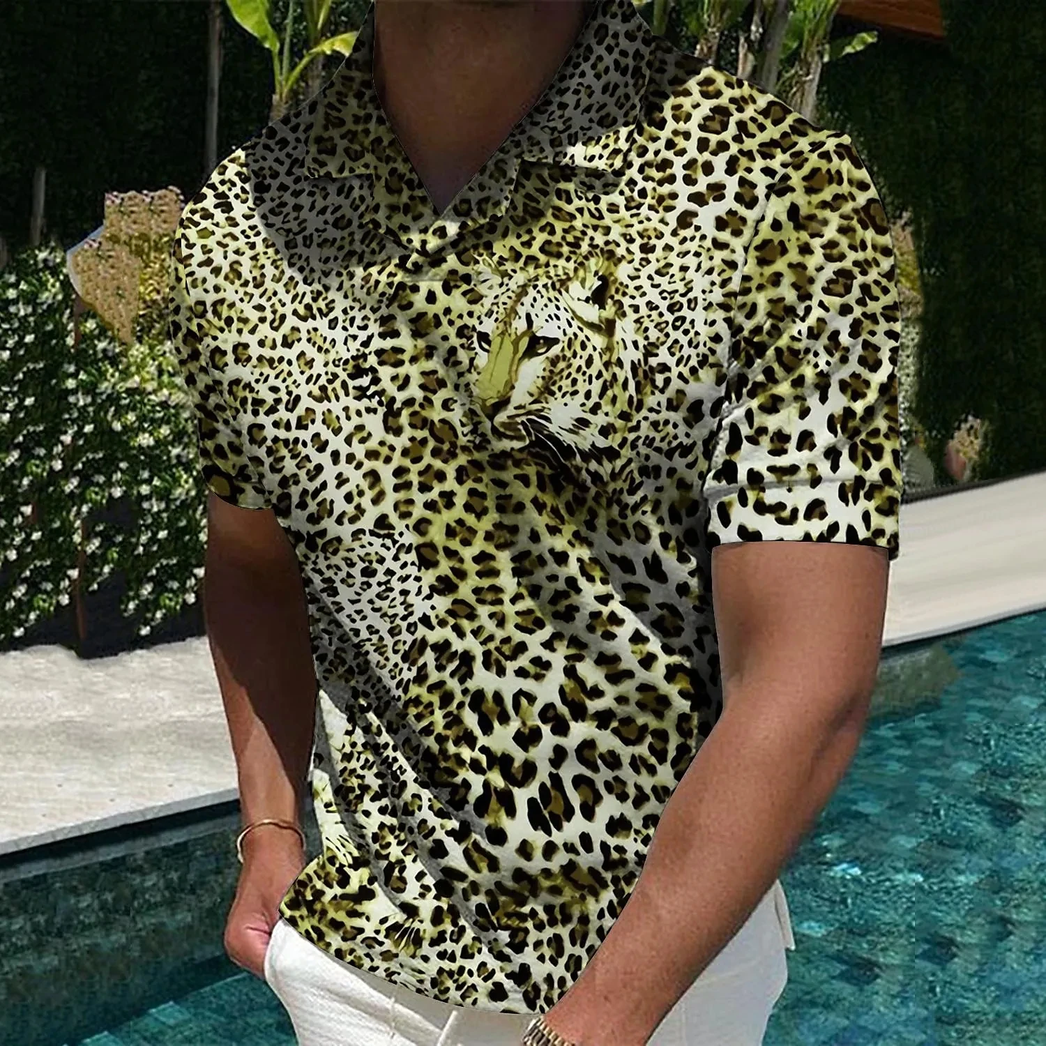 

Men's Golf Shirt Animal Leopard Short Sleeve Casual Daily Turndown Print Brown Tops Fashion Designer Casual Breathable / Sports