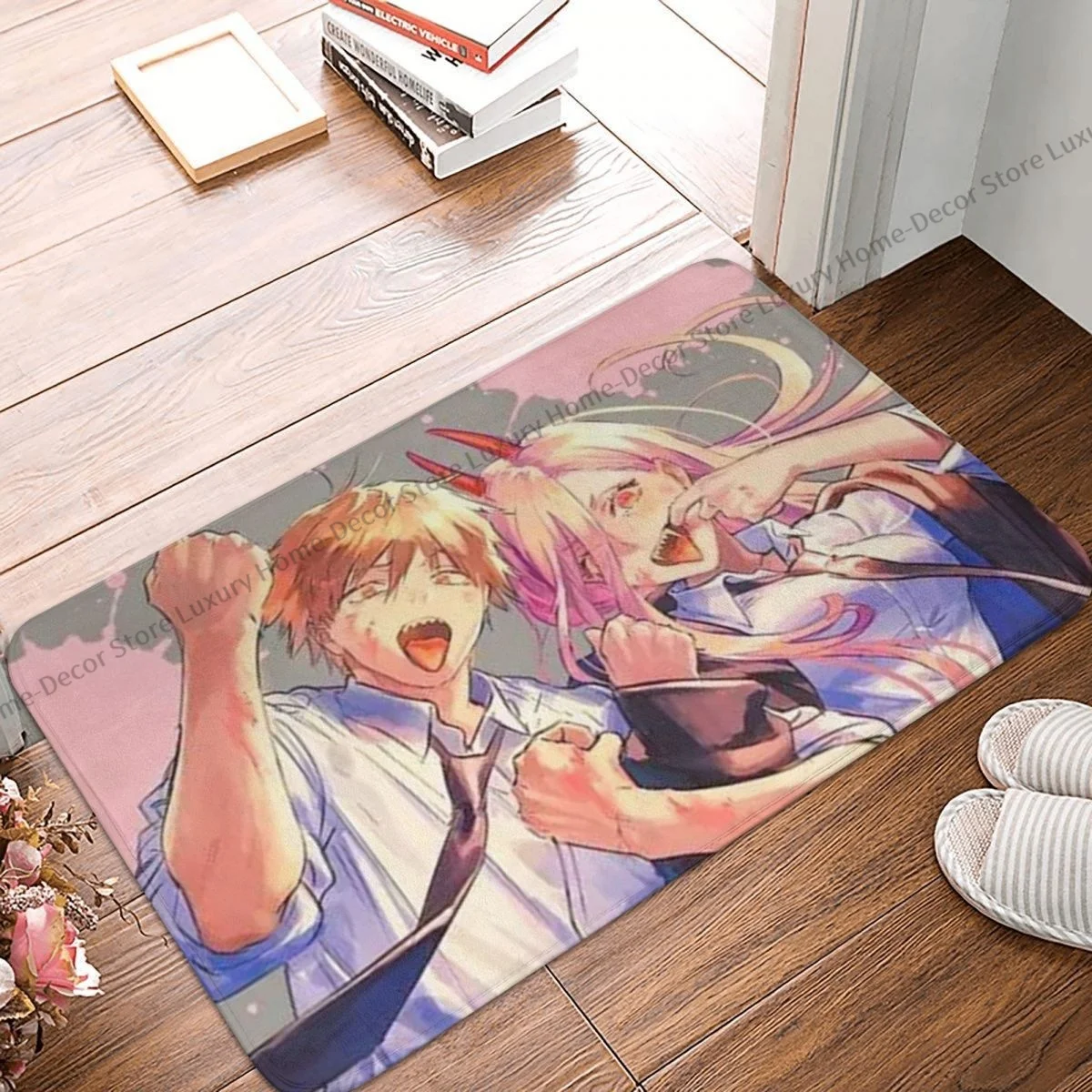 

Chainsaw Man Bathroom Non-Slip Carpet CM Denji And Power Flannel Mat Entrance Door Doormat Floor Decor Rug