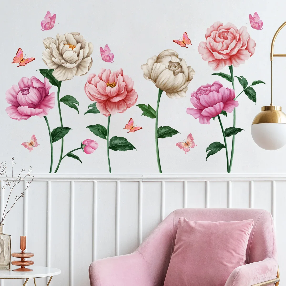 

Flower Wall Stickers Floral Peony Plants Decor Peel Stick Bedroom Decals for Girl Living Room Botanical Art Interior Decoration