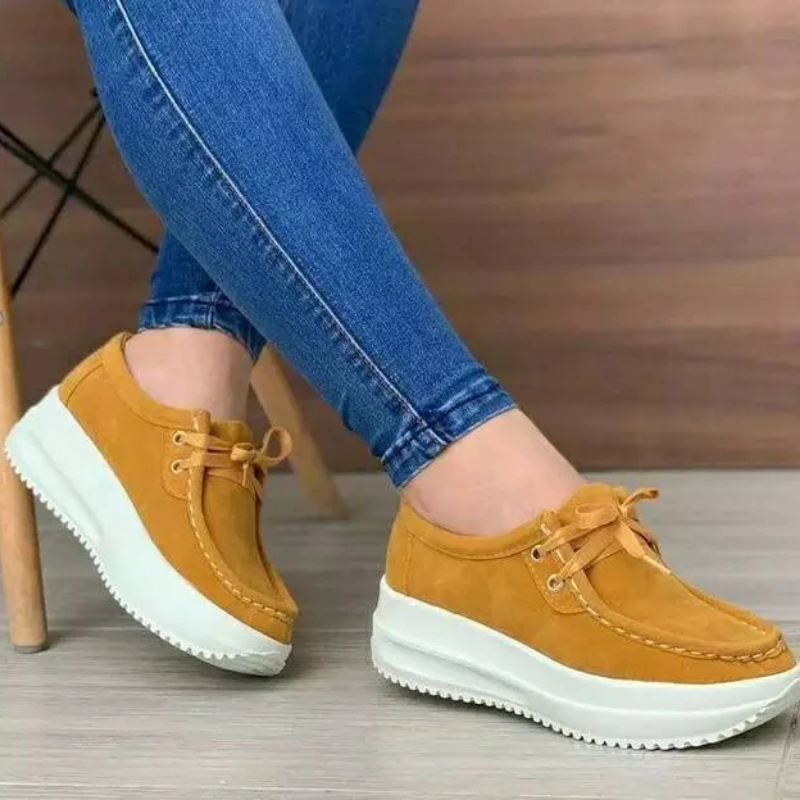 

Women Sneakers Autumn Solid Color Round Head Large Size Lace-up Thick Bottom Casual Sports Shoes Sapato Plataforma Feminino