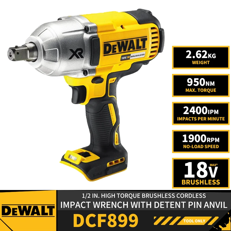 

DEWALT DCF899 1/2in Brushless Cordless High Torque Impact Wrench With Detent Pin Anvil 18V Lithium Power Tools 2400IPM 950NM