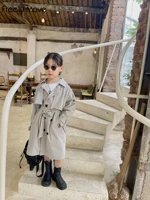 freely move 2022 new autumn childrens outerwear fashion girl solid color long trench toddler baby jacket england baby coat
