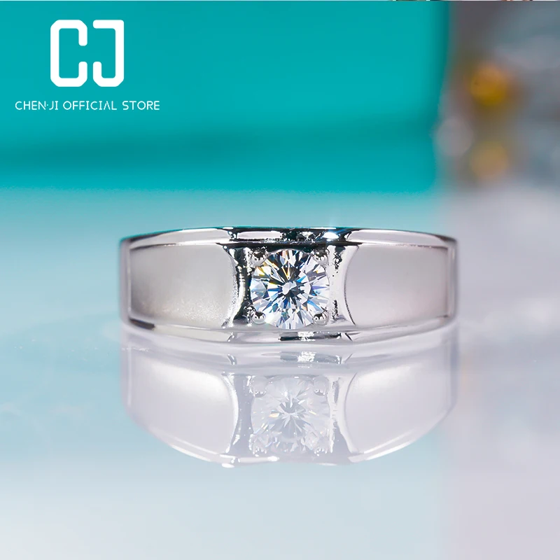 

CHENJI Sterling Silver Moissanite Men's ring Light Arm Four Claw Ring Men's Simulation Diamond Ring Luxury Dominant Hand Jewelry
