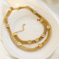 roman numerals necklace bracelet jewelry set waterproof stainless steel mesh belt chain wide choker necklace