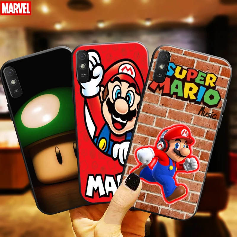 

Cartoon Super Mario Bros Phone Case For Xiaomi Redmi 9A 9AT Back Funda Silicone Cover Liquid Silicon Coque Black Carcasa