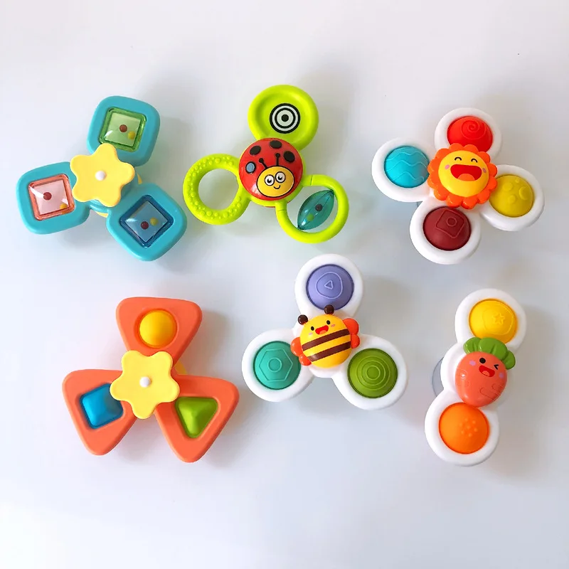 1PcsCartoon Fidget Suction Cup Spinner Toy For Baby Rotating Rattle Educational Baby Games Kids Montessori Bath Toys ForChildren
