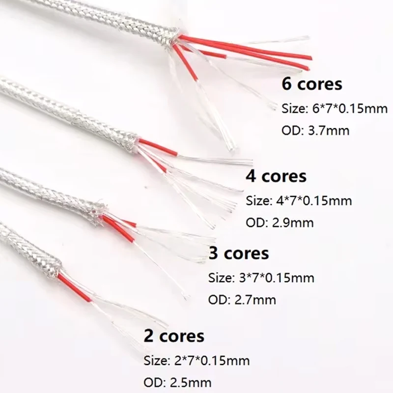 1/5 м PT100 прозрачный провод термопары из ПТФЭ 2 3 4 6 сердечников посеребренный