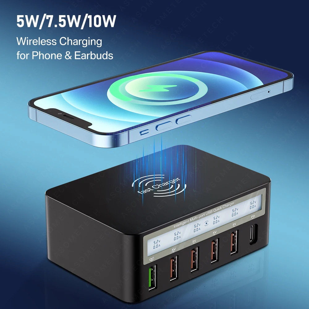 100w multi usb charging station hub qc3 0 pd fast charger adapter phone usb c charger wireless charger for iphone 13 12 x xiaomi free global shipping