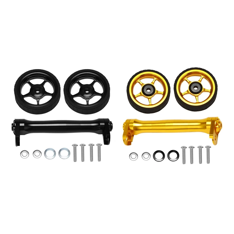 

2Set Folding Bike Widen Wheel & Telescopic Rod Extension Bar For Brompton Rear Cargo Rack Telescopic Rod,Black & Gold