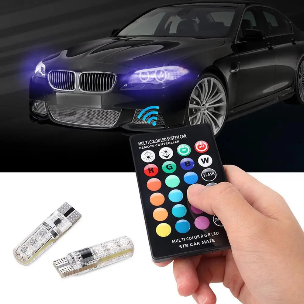

New Brand DC 12V 2PCS 6SMD RGB LED T10 5050 Multi Color Light Car Wedge Remote Control Bulbs Novelty Lights