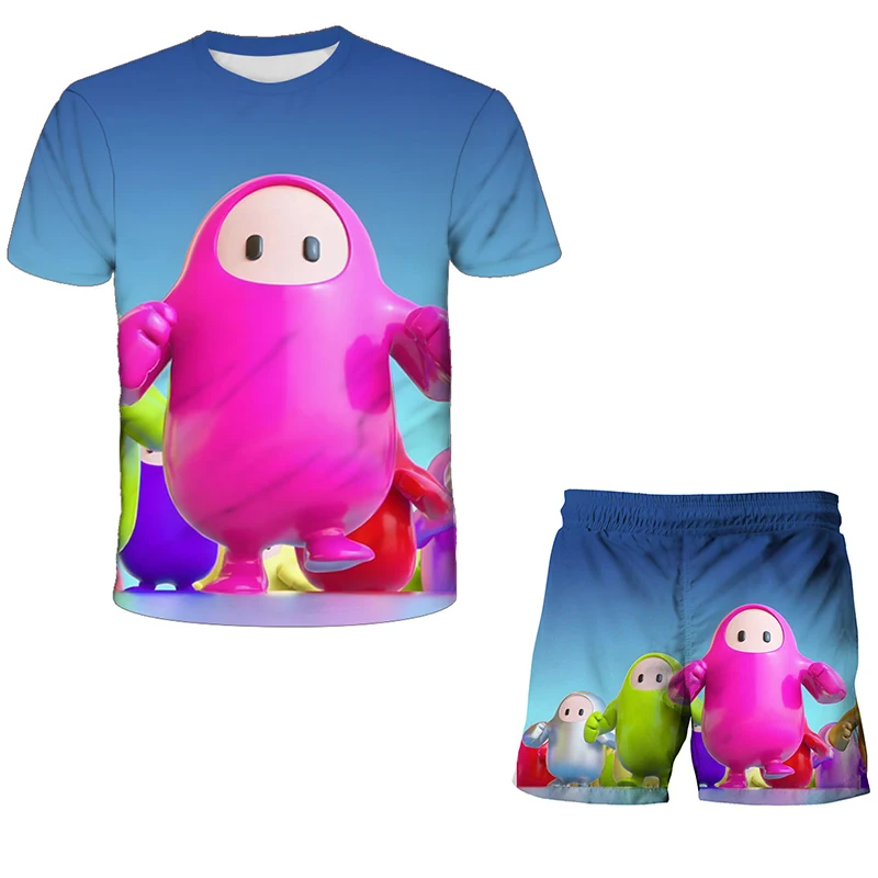 2023 Summer New Kawaii Stumbled Guys 3D Print Set Toddler Top+Shorts Sportswear Set Boys T-shirt Two Pack Boys Birthday Gift