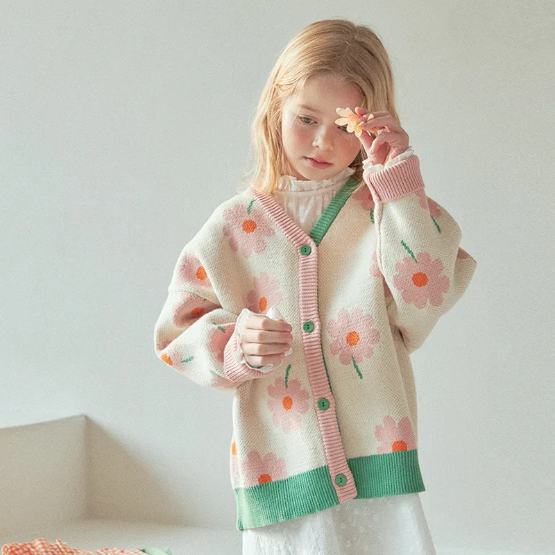 

Kids Clothes Girls Sweaters Dress 2022 Spring Korean New Knitted Cardigan Sweaters Princess Dress Children's Costume For Girls