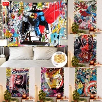 abstract graffiti marvel superhero tapestry spiderman captain america and deadpool for living room kids bedroom home art decor