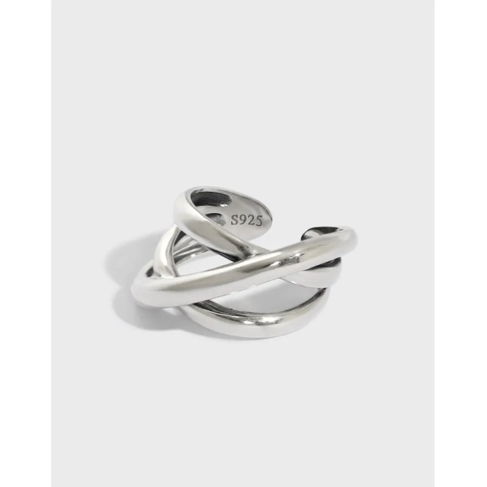 

500 Korean Edition INS Niche Design Sense Vintage Old Multi-layer Winding Irregular Side S925 Sterling Silver Ring Female