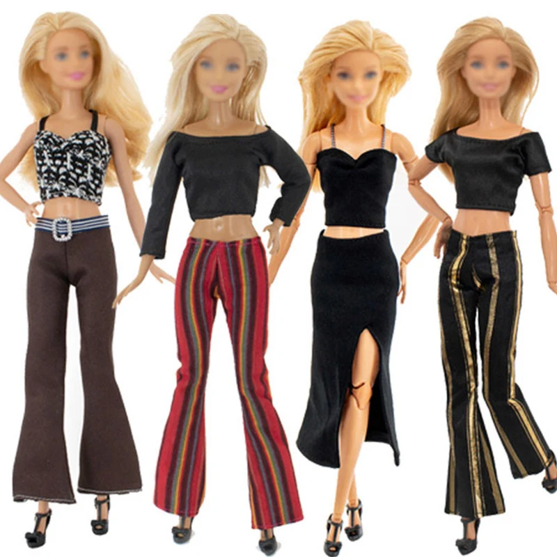 

4 Set Fashion Daily Casual Sports Outfits Vest Shirt Skirt Pants Dress Clothes for Barbie Doll Dollhouse Accessories Kids Toys