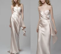 elegant champagne evening party dresses strapless satin ruffles long prom formal gown 2022 vestidos festa robe de soiree
