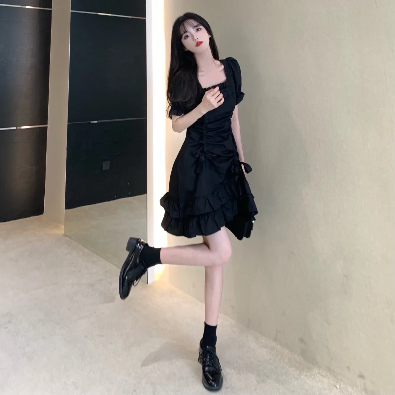 Женское мини-платье с юбкой-годе летнее женское черное элегантное