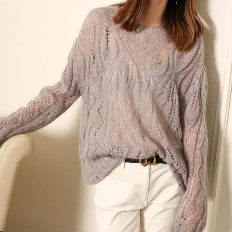 Жіночий мохеровий светр ZHUANQING Білий в'язаний оверсайз пуловер з довгими