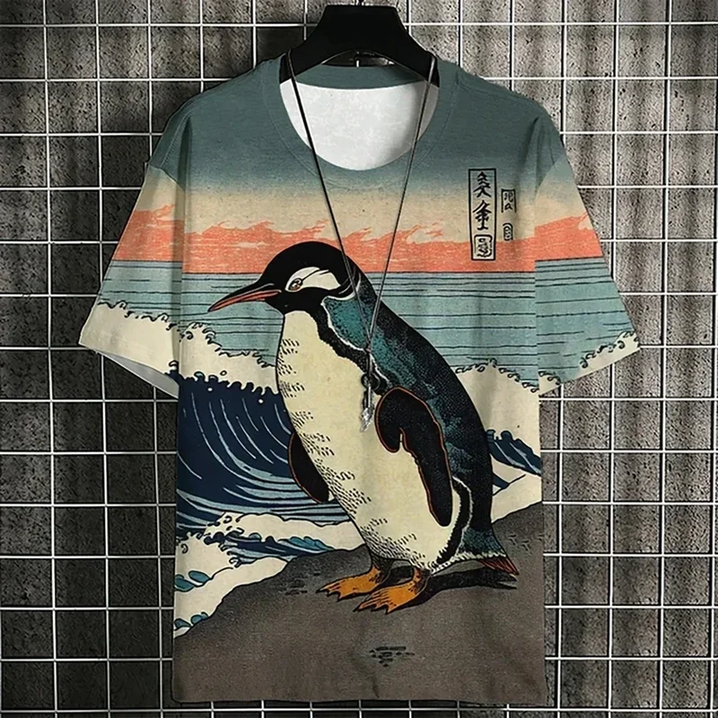 Новый летний нейтральный топ с 3D-принтом The Wolf в стиле укиё-э мужская футболка