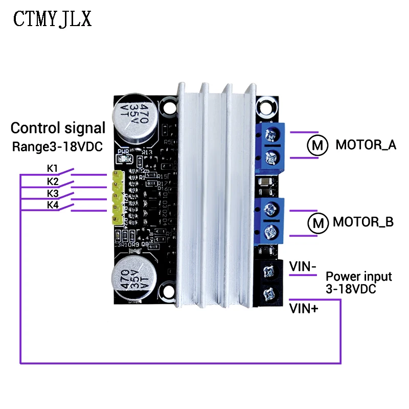 

DC Motor Drive Board DC 3V-18V 10A Dual-channel H-bridge Forward and Reverse PWM Speed Dimming Module Low Voltage High Current