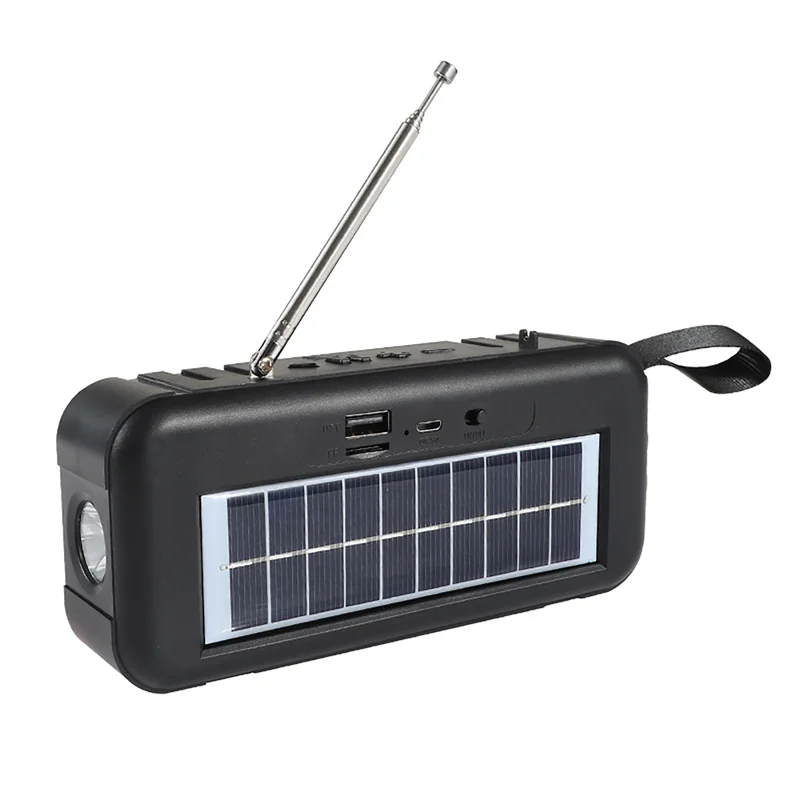 

High Sensitivity Emergency Radio USB/TF/AUX/FM Wireless Bluetooth Speaker Charge By Solar Power Flash Light Portable Radio