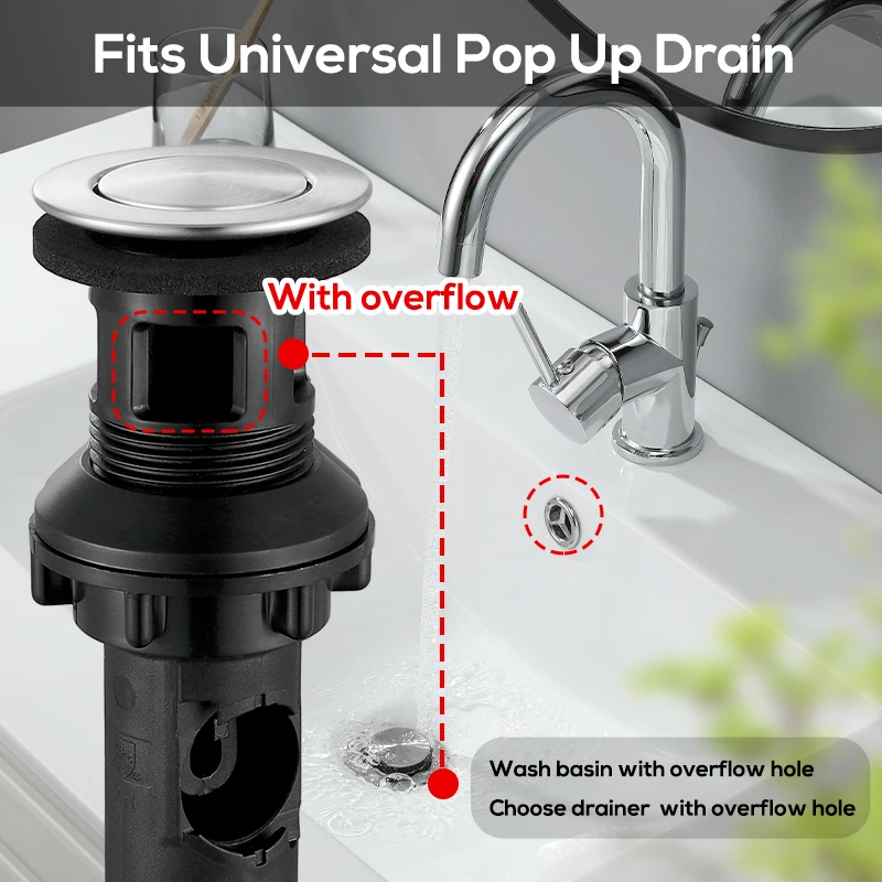 Sink Plug Bathroom Lavatory Basin Pop Up Drain With Lift Rod