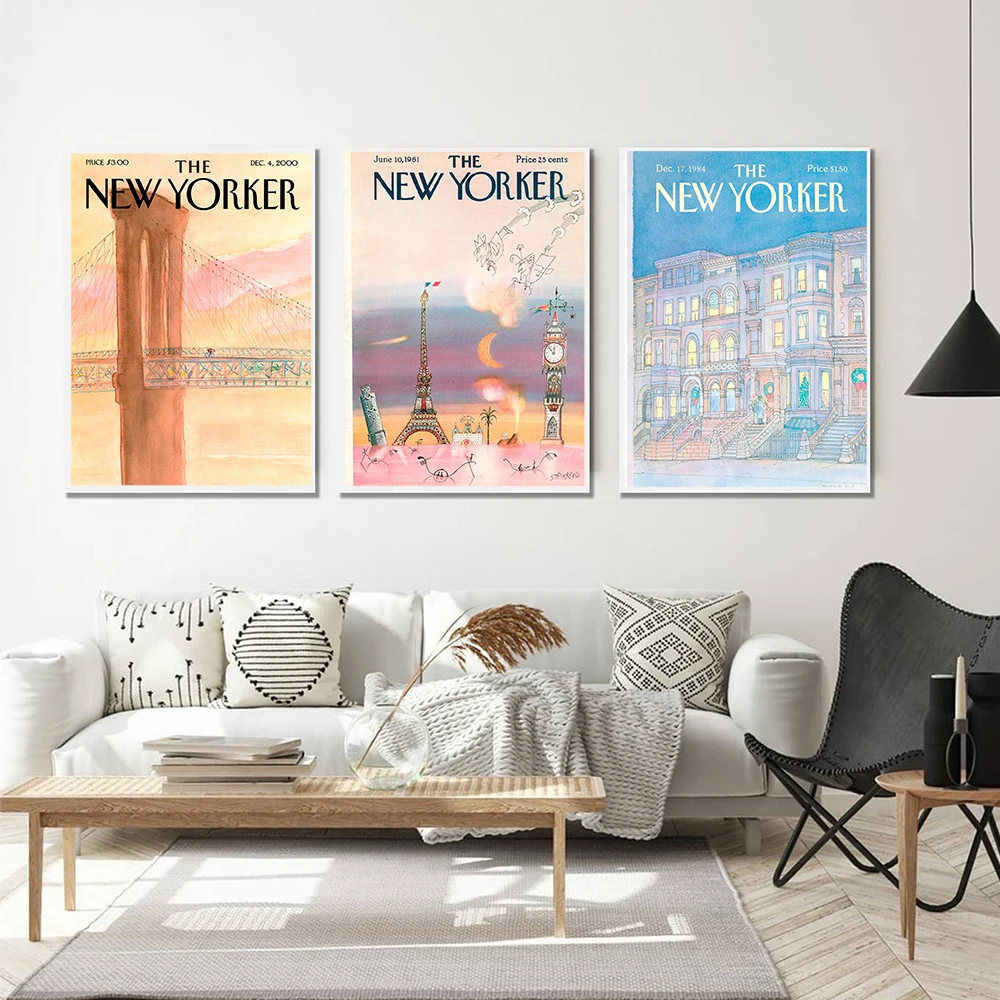 

The New Yorker Magazine Cover Worldview Wall Art Canvas Painting Vintage Posters and Prints Wall Pictures for Living Room Decor