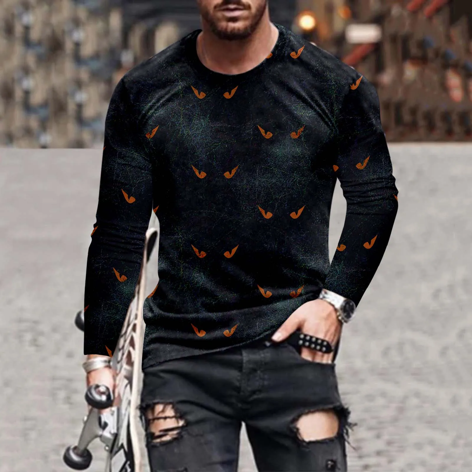 

Блузка мужская с длинным рукавом, круглым вырезом и принтом глаз