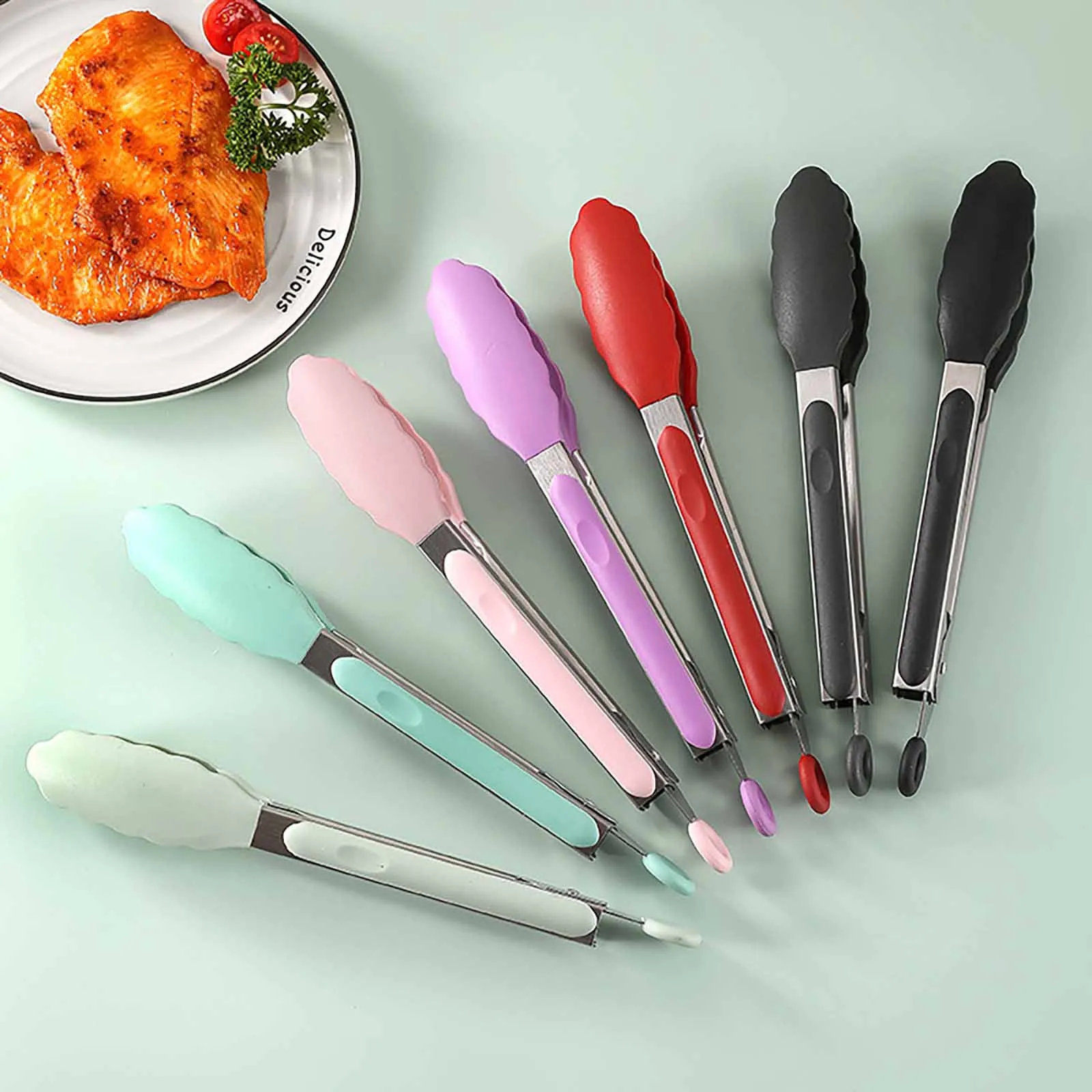 

Кухонные щипцы из нержавеющей стали, силиконовые кухонные приборы, не скользящие, зажим для приготовления салата, барбекю