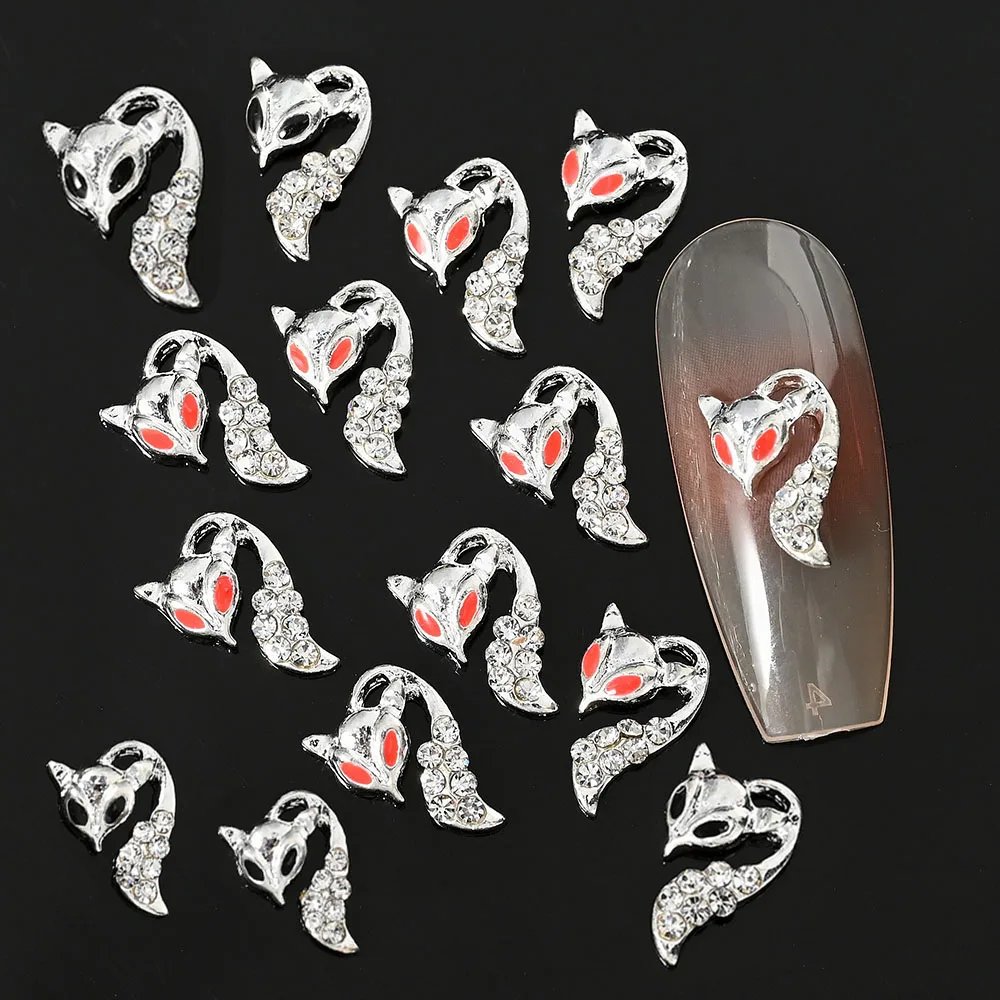 

10pcs 3D Fox Snake Animal Shape Crystal Rhinestone Nails Charms Sparkling Diamonds Pearl Nail art Decoration Alloy Metal Jewelry