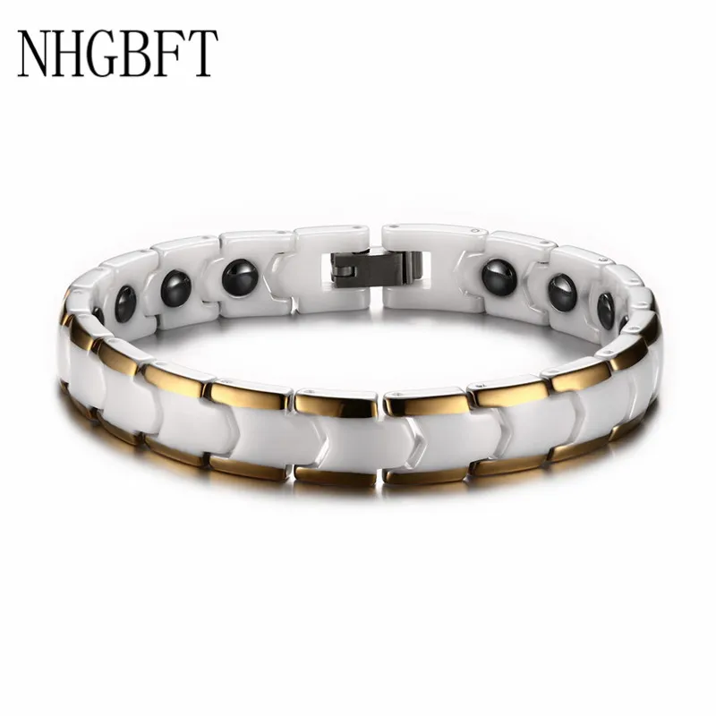 

NHGBFT 18CM Gold&White Ceramic Bracelets for Women Stainless steel Magnet Healthy Bracelet Dropshipping