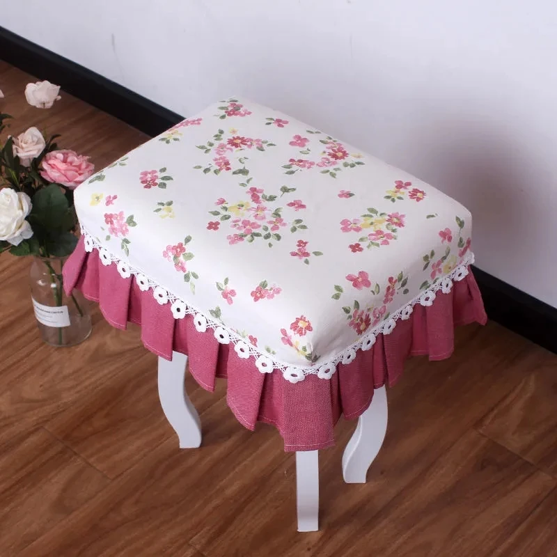 

pastoral style floral pattern makeup stool cover bench piano stool cover decorative flounce seat cushion chair cover