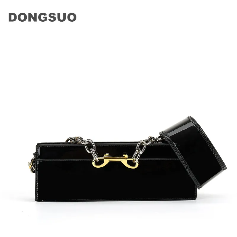 

Rectangular box bag designer large strap shoulder bag women patent leather top handle chain purse totes handbag black green pink