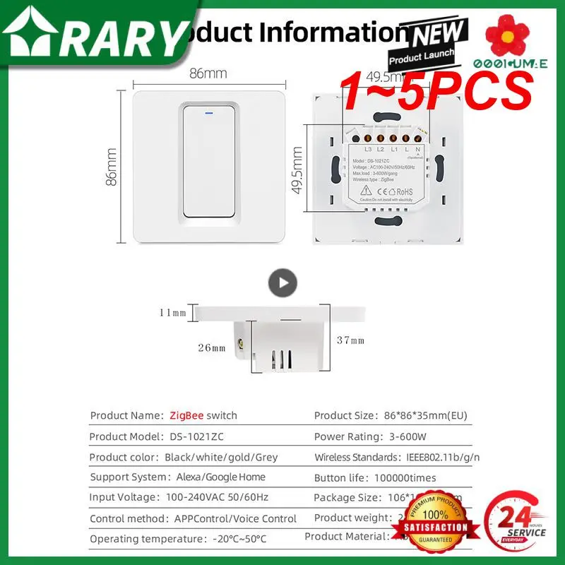 

1 ~ 5 шт., умные Настенные переключатели с Wi-Fi, 86x86 мм