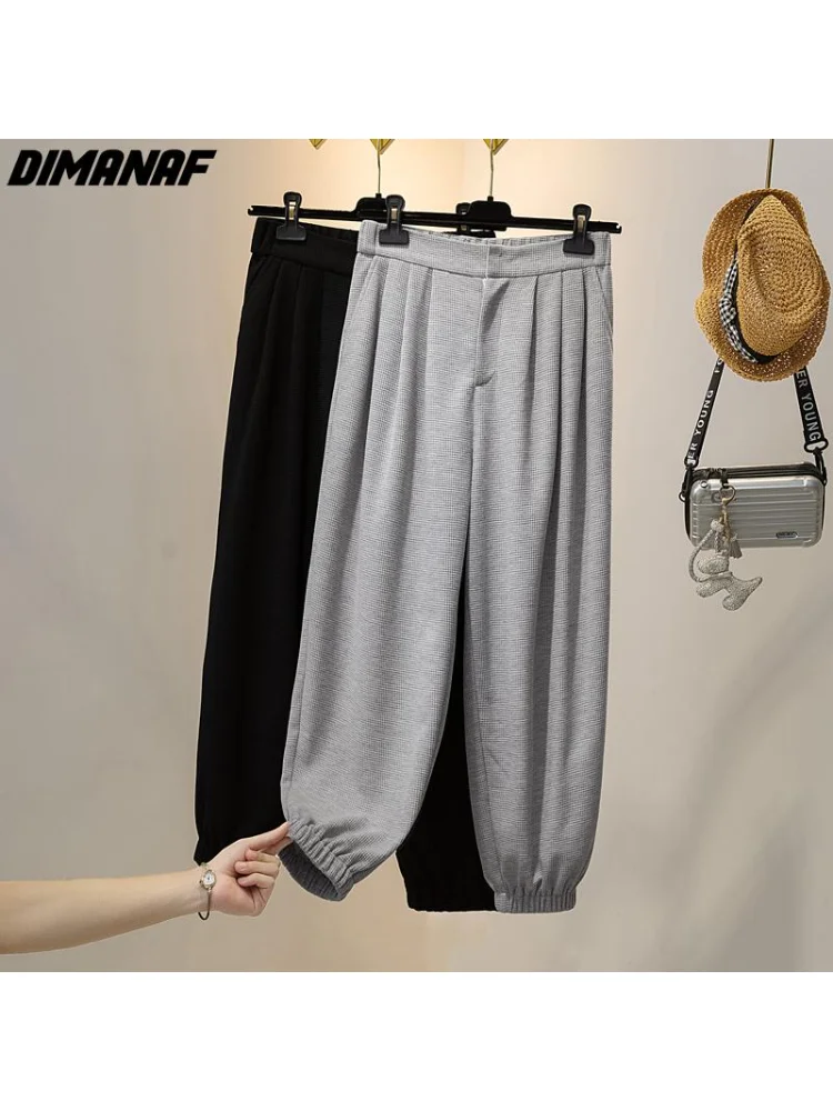 

DIMANAF 2022 Plus Size Autumn Women Harem Cotton Slacks Pants Basic Pants Loose Casual Female Grey Black Trousers Oversize Pants