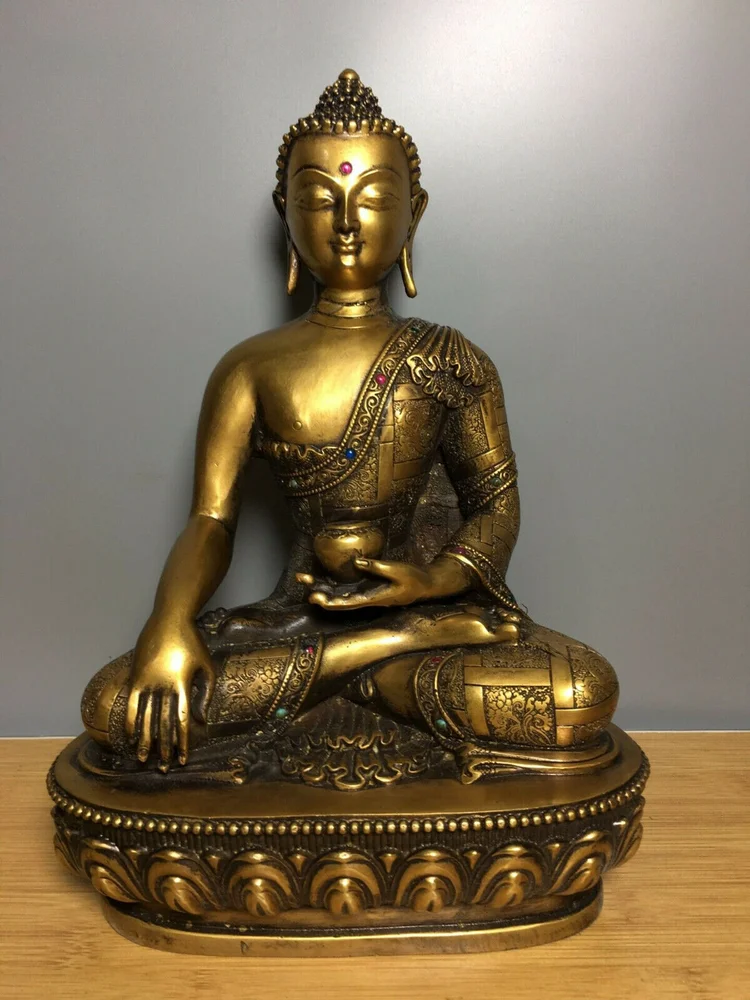 

12" Old Tibet Buddhism Bronze Temple Sakyamuni Maitreya Shakyamuni Buddha Statue figurine copper buddha statue