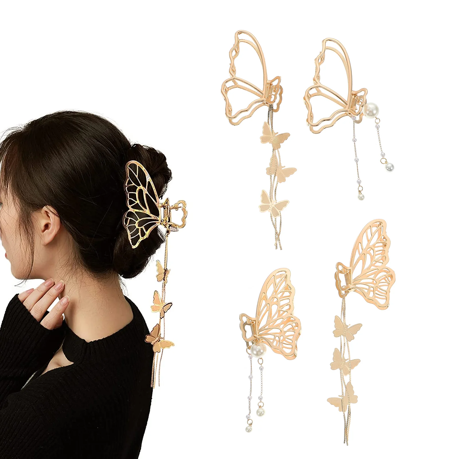 

Зажим для волос с подвеской-бабочкой, 4 шт.