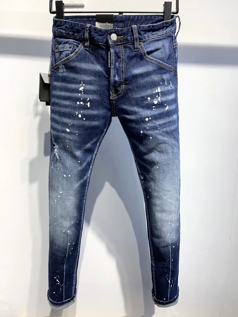 Pantalones vaqueros rasgados para hombre y mujer, Jeans ajustados elásticos, a la moda, marca italiana, DSQUARED2, 9702