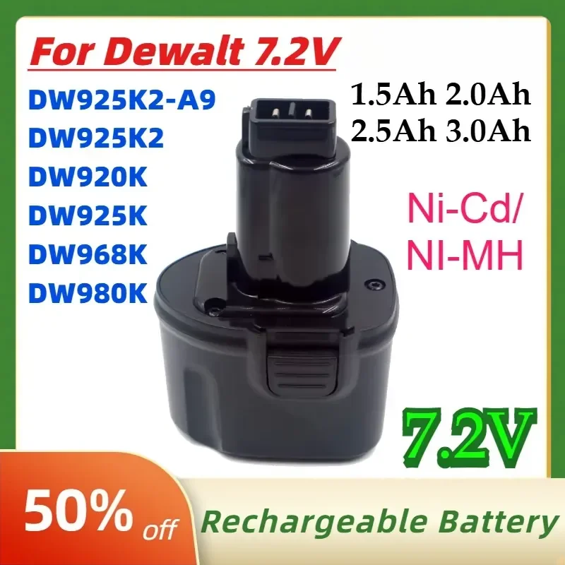 Фото Аккумулятор Ni-Cd/Ni-MH для Dewalt 7.2V 1.5Ah 2.0Ah 2.5Ah 3.0Ah для шуруповерта DW925K2-A9 DW925K2 №1