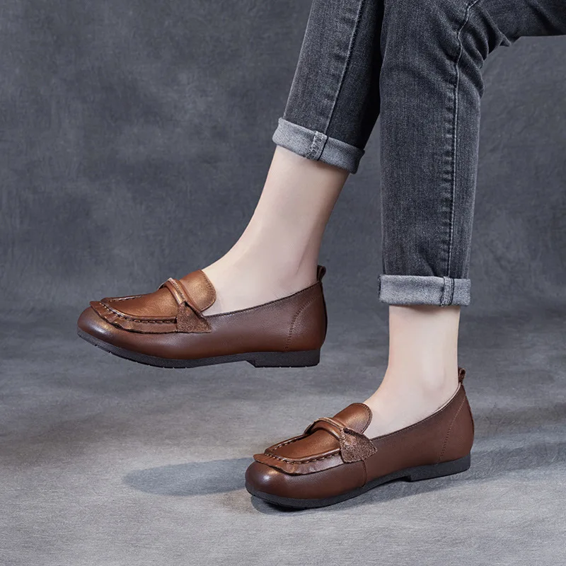2022 New Large Size Fashion Grandma Shoes Bow Shallow Mouth Casual Soft Leather Solid Color Square Toe Beanie Flat Shoes Women