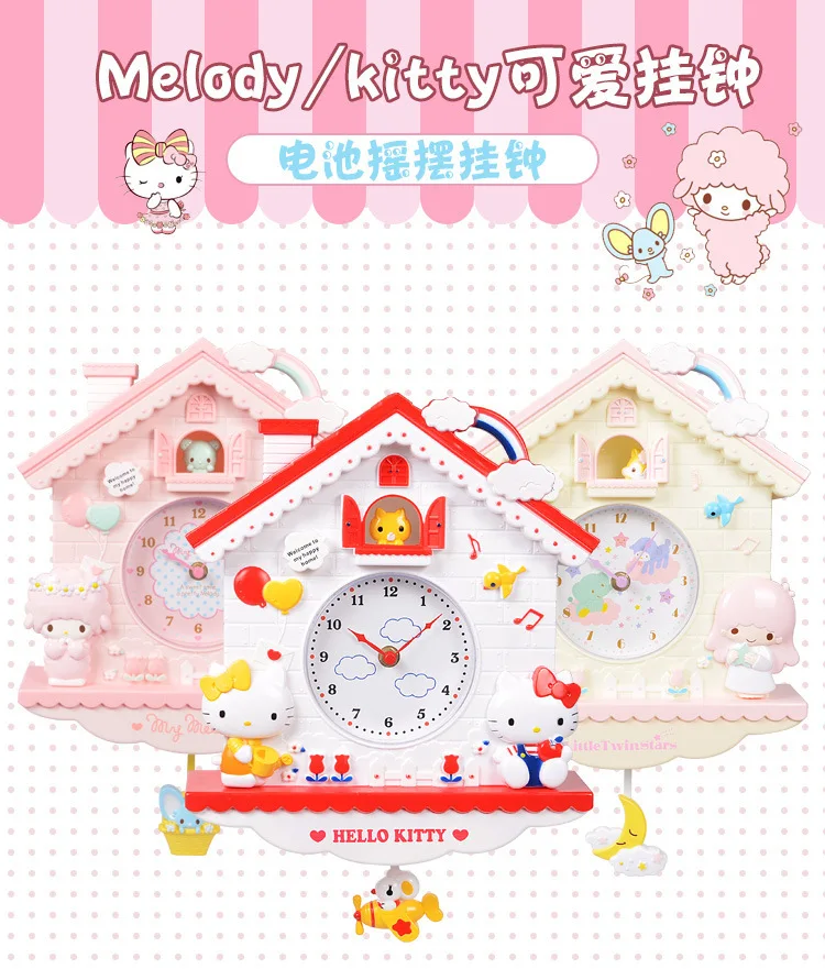 

Sanrio My Melody Cinnamoroll Hello Kitty Cartoon Anime Cute Clock Wall Hanging Ornament Hanging Clock Bedroom Decorative Pendant