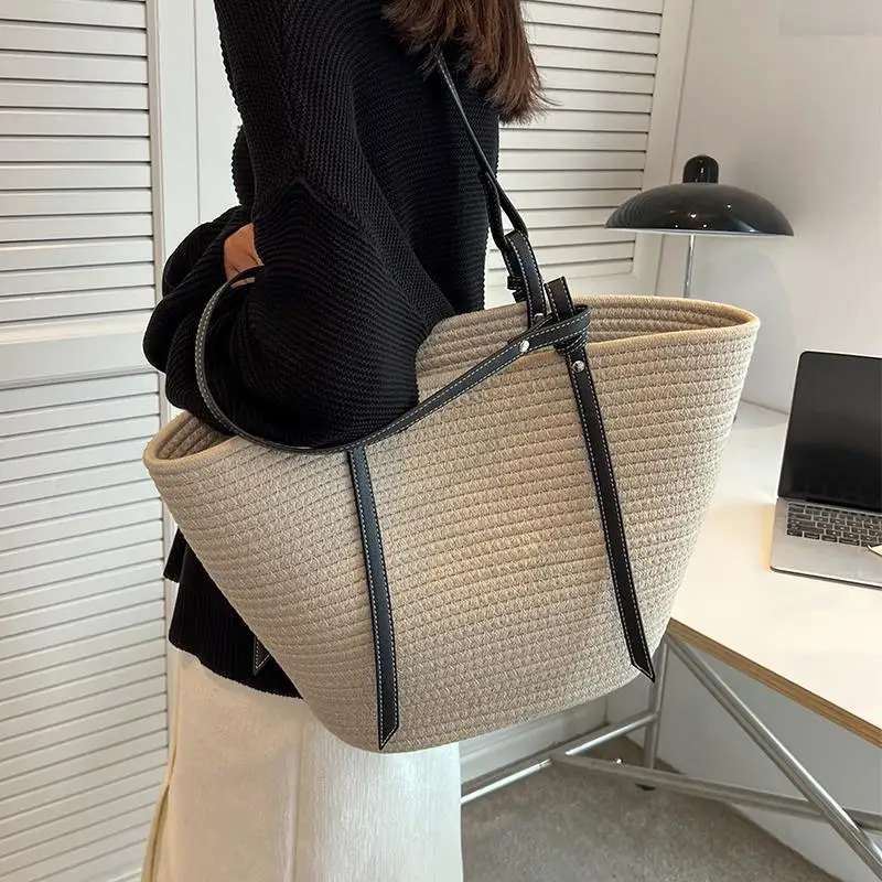 2022 Fashion New Girls Straw Bag Large Capacity Fashion Shoulder Tote Bag Simple Casual All-match Handbag