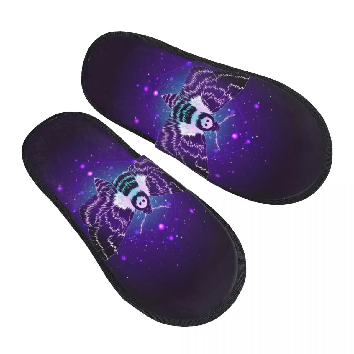 

Winter Women Men Non-Slip Flat Slippers Butterfly Dead Head And Sacred Geometric Symbol Indoor Fur Soft Warm Shoes